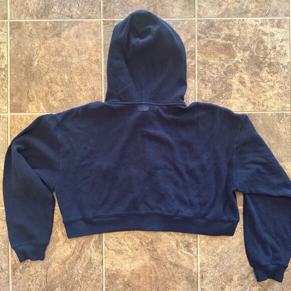 Skims Heavy Waffle Cropped Zip Up Hoodie Navy Size Large - Picture 9 of 12